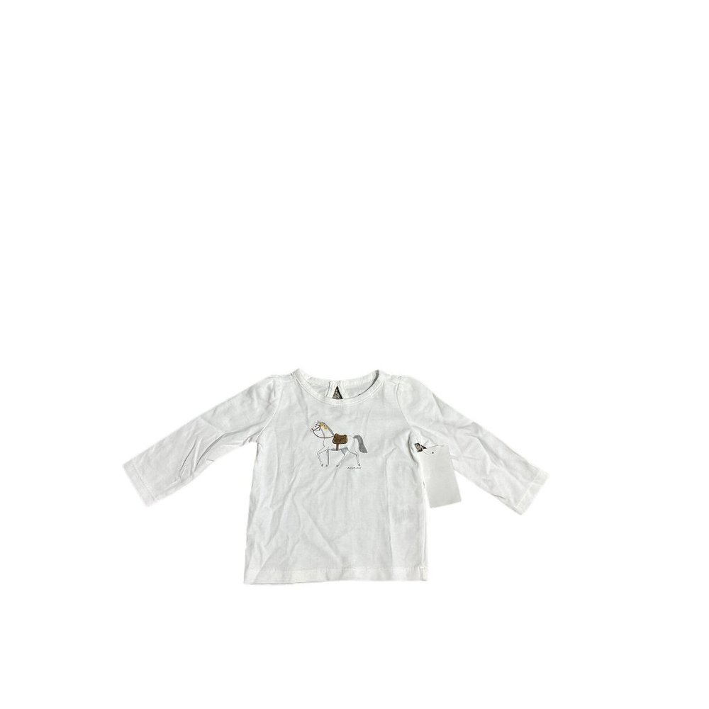 Janie And Jack Shirt Baby 3-6 Months White Long Sleeve Horse Tee Equestrian